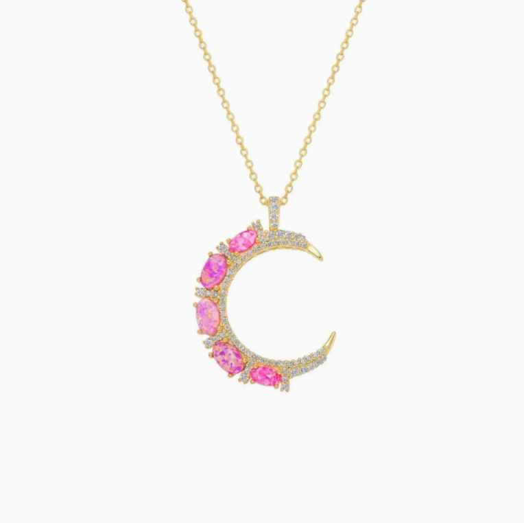Pink Opal Crescent Moon Pendant - Heart of the Home Inc
