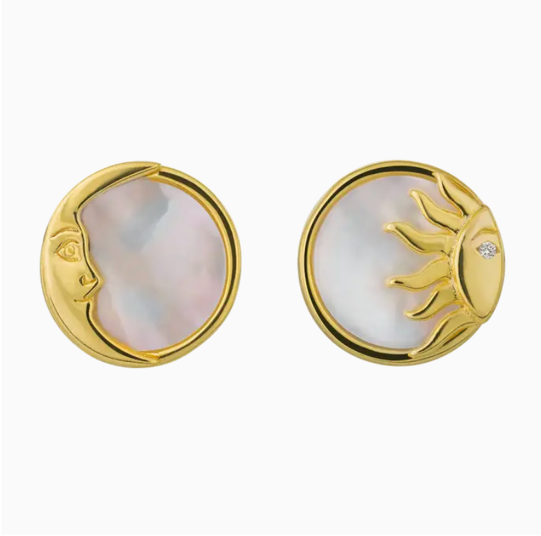 Mother of Pearl Sun and Moon Studs - Heart of the Home Inc