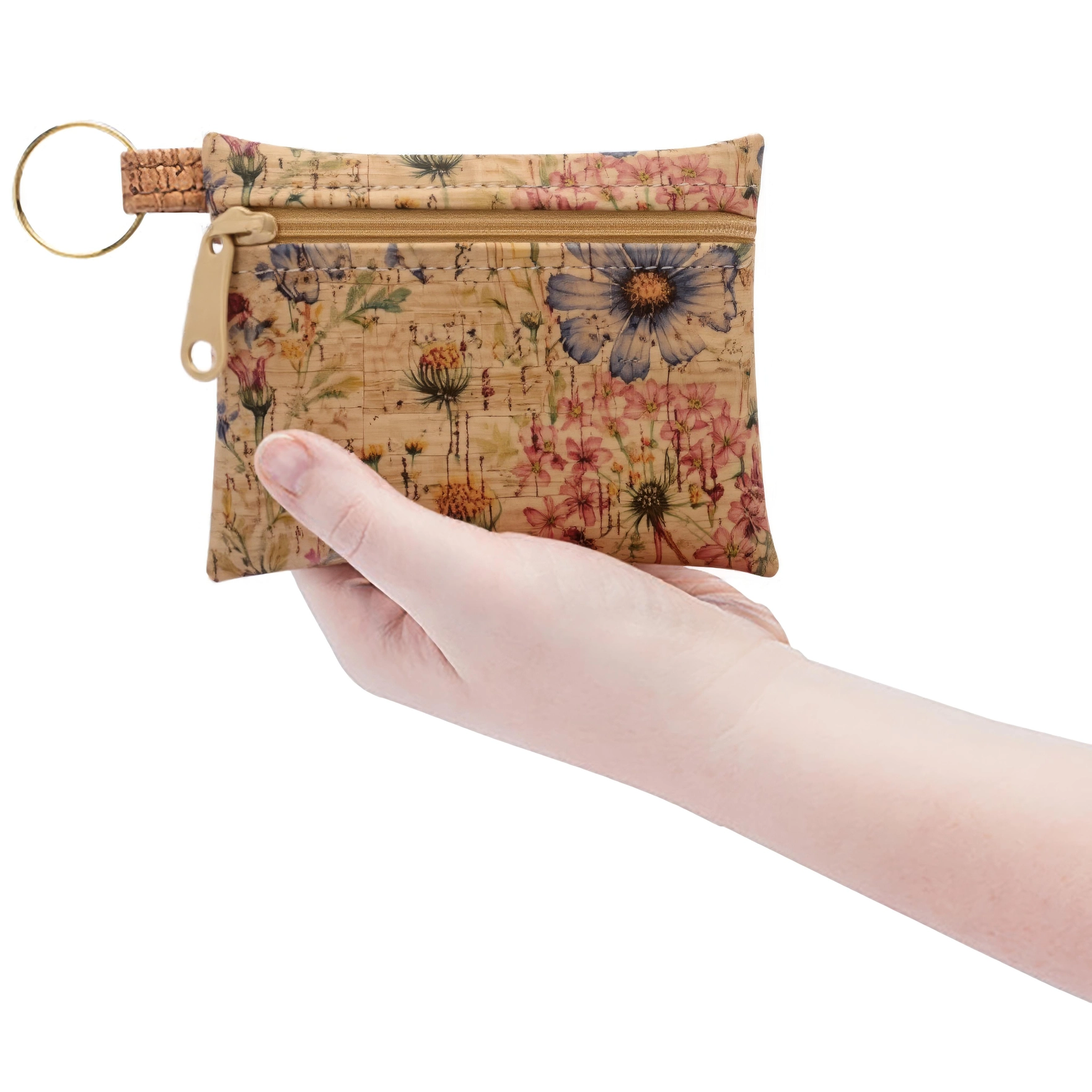 Cork Key Chain Pouch in Wildflower Whimsy - Heart of the Home Inc