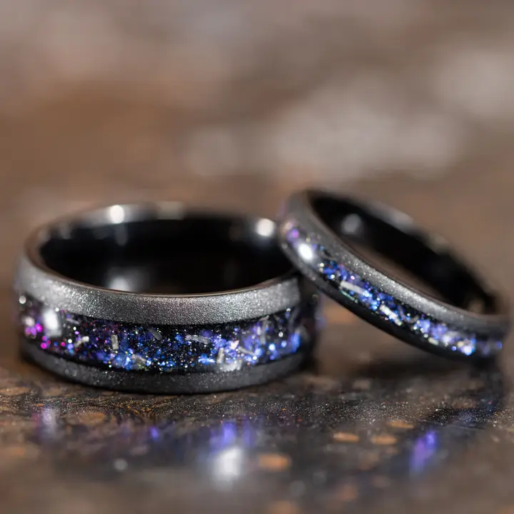 Meteorite Inlay Black Nebula Ring (8mm)