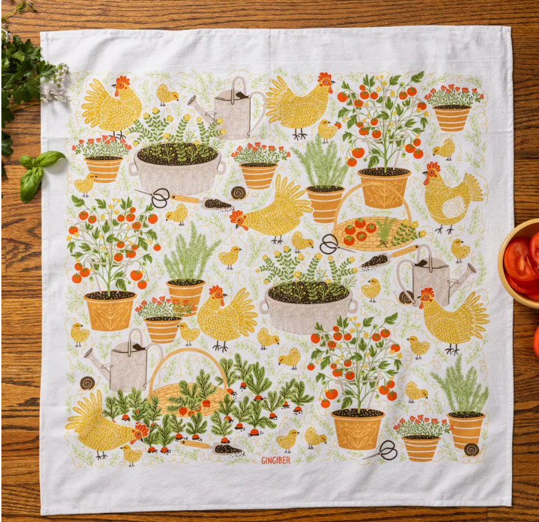 Garden Chickens Tea Towel - Heart of the Home Inc