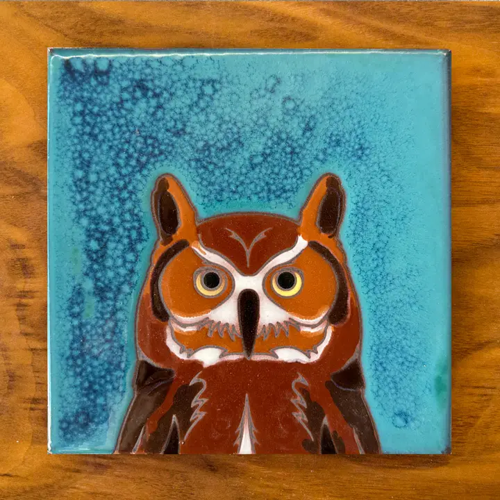 Great Horned Owl Glazed Tile - Heart of the Home Inc