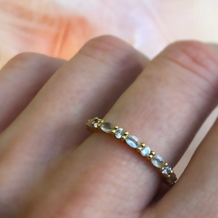 Half Eternity Moonstone Marquise Ring in Gold - Size 6 - Heart of the Home Inc