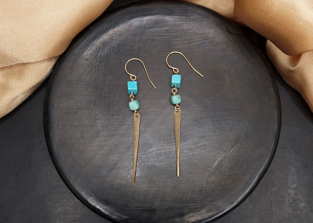 Golden Dagger Turquoise Earrings - Heart of the Home Inc