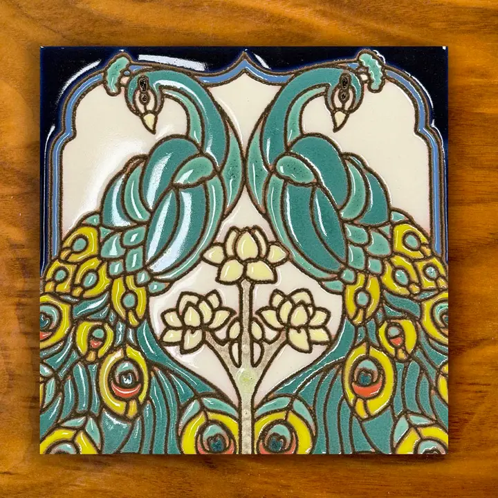 Peacocks Glazed Tile