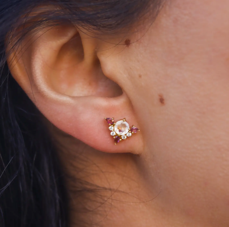 Rainbow Moonstone & Pink Topaz Unicorn Dream Stud Earrings - Heart of the Home Inc