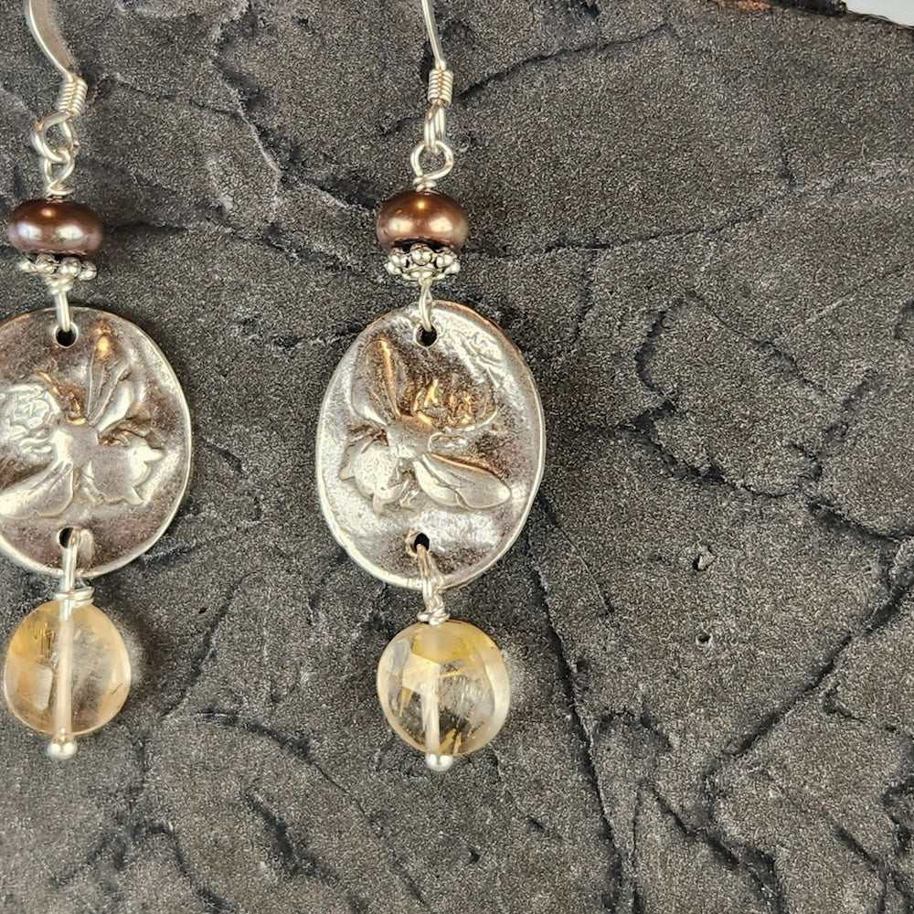 Silver Queen Bee Earrings With Pearl - Heart of the Home Inc