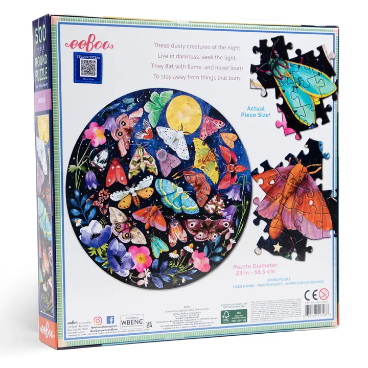 Moths 500pc Round Puzzle - Heart of the Home Inc