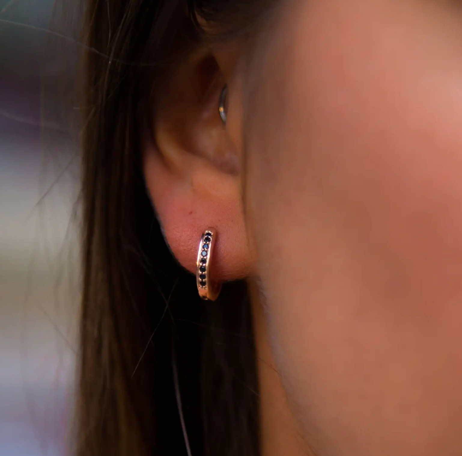 Rose Gold Mini Black Diamond Hoops - Heart of the Home Inc