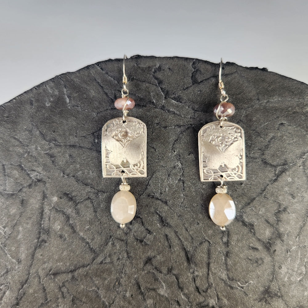 Silver Butterfly Earrings With Moonstones - Heart of the Home Inc