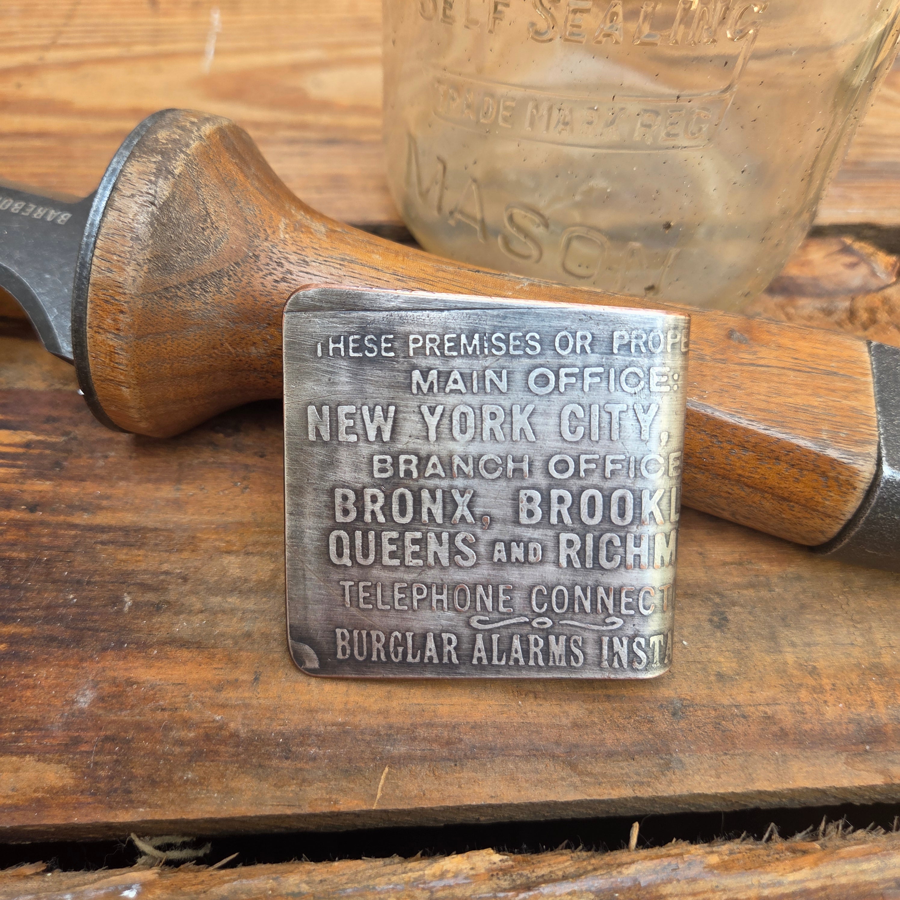 Antique Machine Plate Moneyclip - NY Alarm System Plate