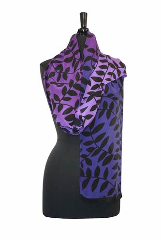 Purple/Violet Ombre Leaf Silk Scarf - Heart of the Home LV