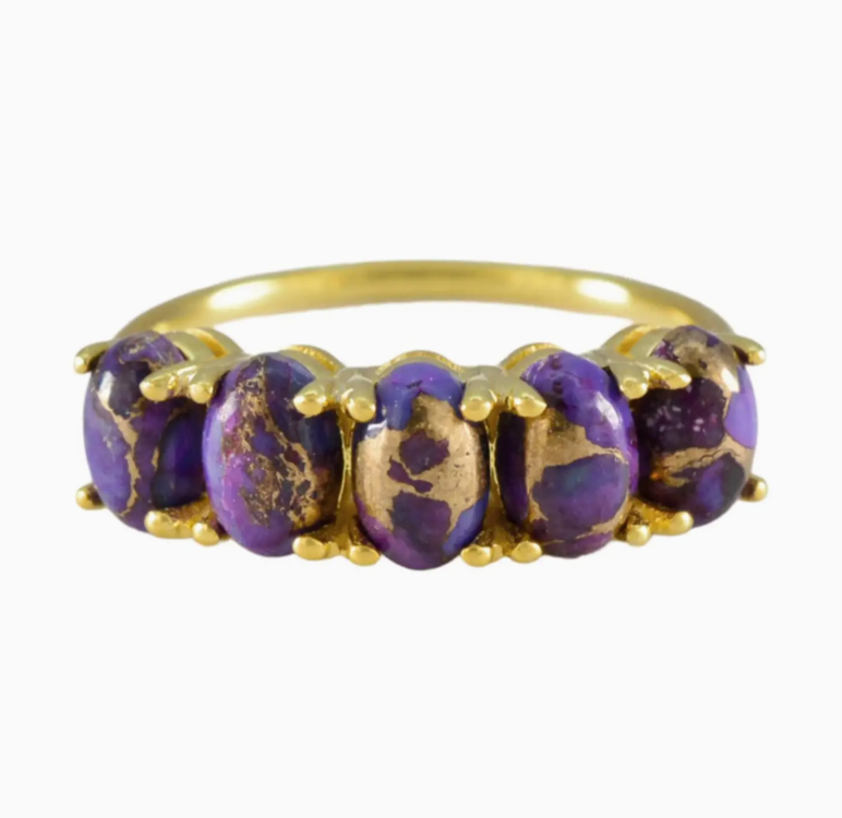 Purple Copper Turquoise Bridge Ring in Gold - Size 7 - Heart of the Home Inc
