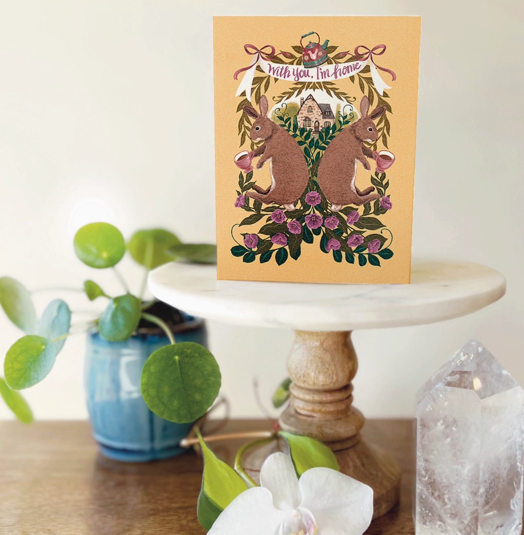 Bunny Rabbit Greeting Card “With You, I’m Home “ Blank Card - Heart of the Home Inc