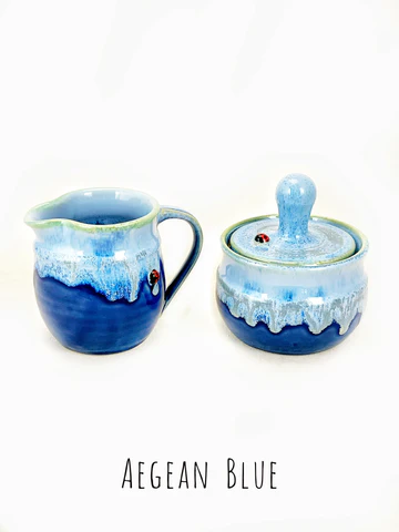 Aegean Blue Ceramic Cream And Sugar Set - Heart of the Home Inc