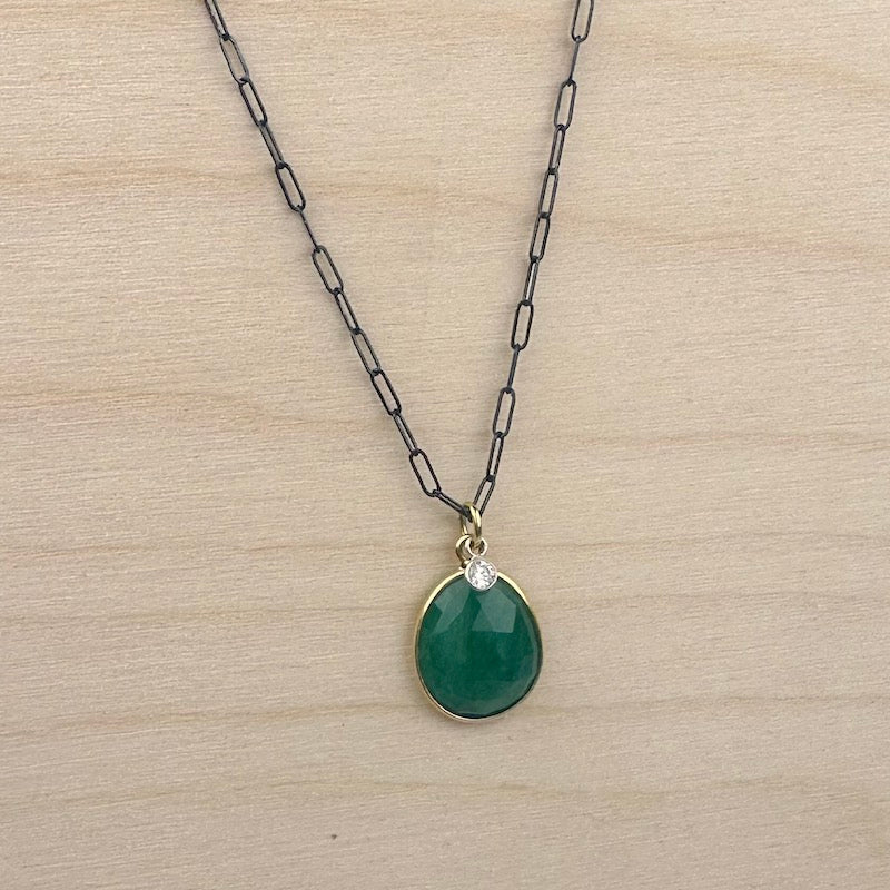 Emerald Bezel and Charm Necklace - Heart of the Home Inc