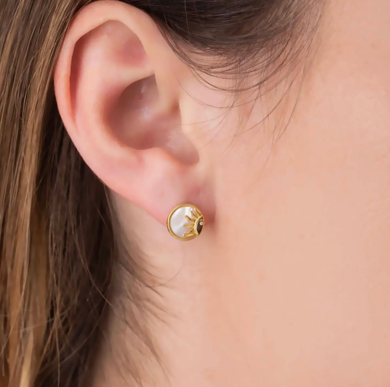 Mother of Pearl Sun and Moon Studs - Heart of the Home Inc