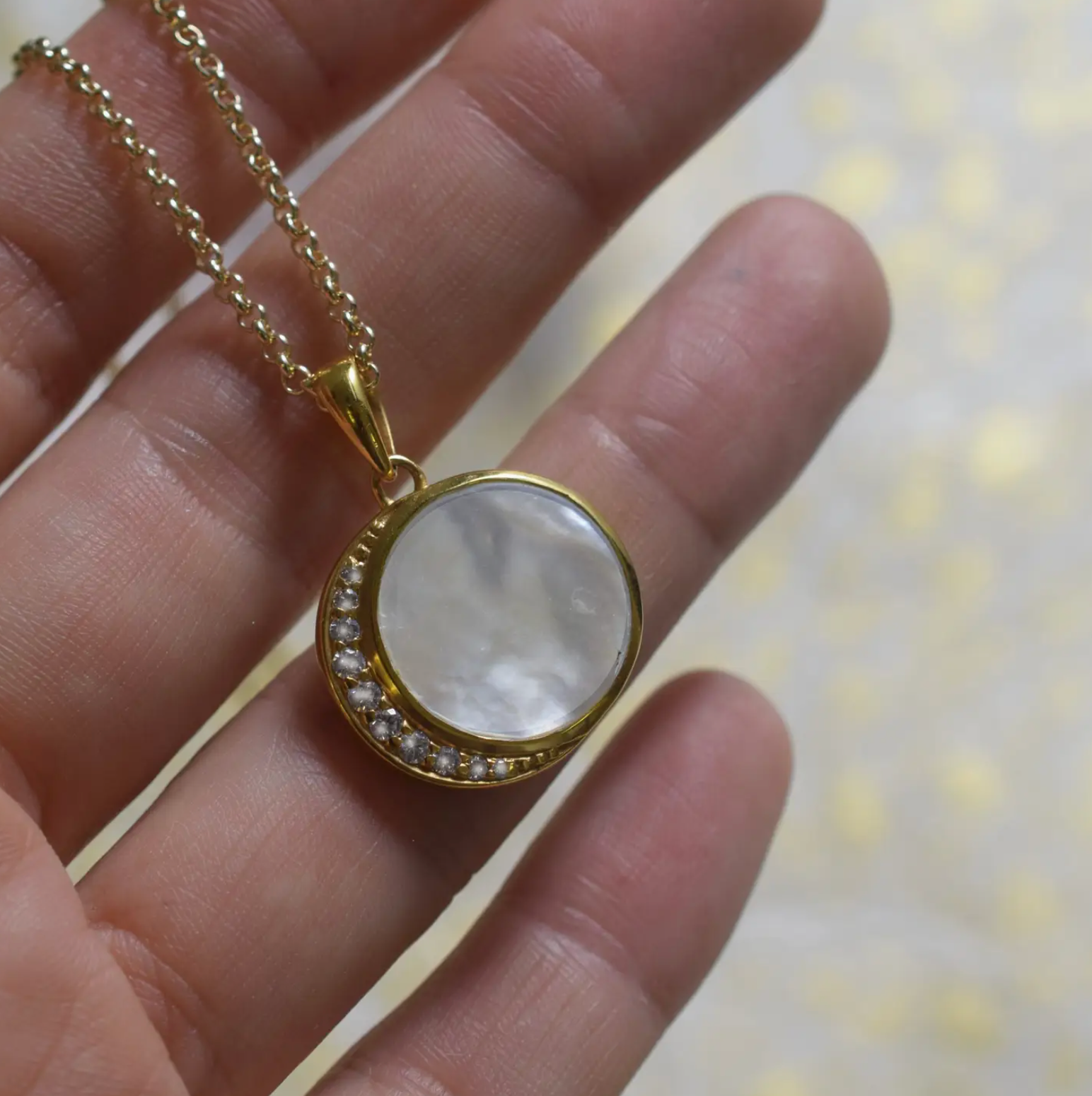 Mother of Pearl and Diamond Moon Phase Pendant - Heart of the Home Inc