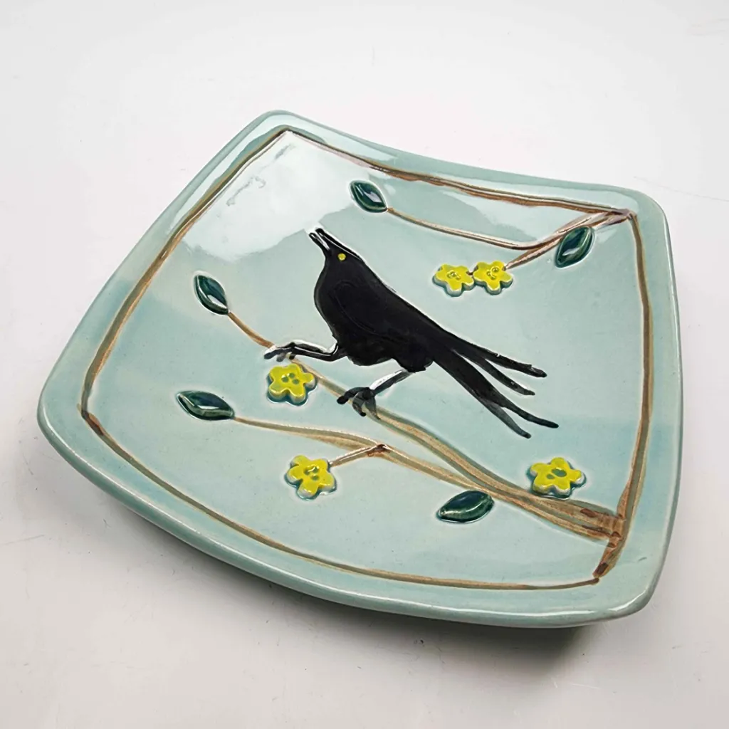 Crow Square Bowl with Flower Sprigs