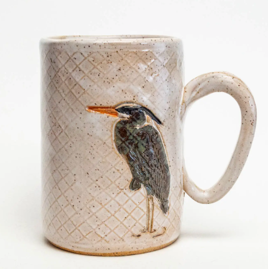 Blue Heron Pattern Handmade Ceramic White Mug - Heart of the Home Inc