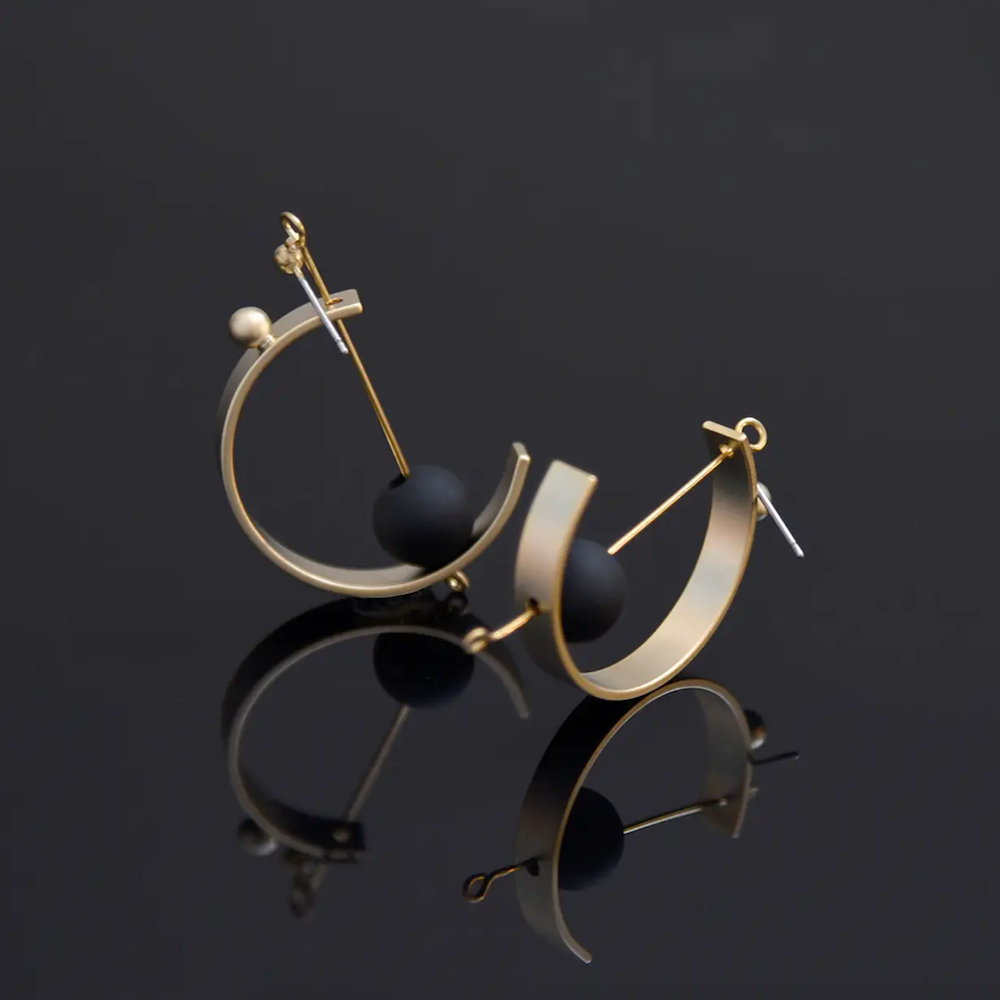 Gold and Black Lunette Earrings - Heart of the Home Inc