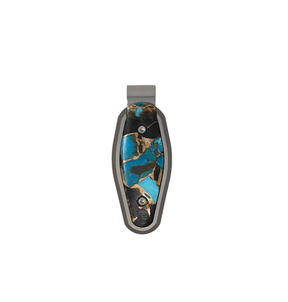 Titanium Money Clip with Kingman Turquoise, Obsidian, & Bronze - Heart of the Home Inc