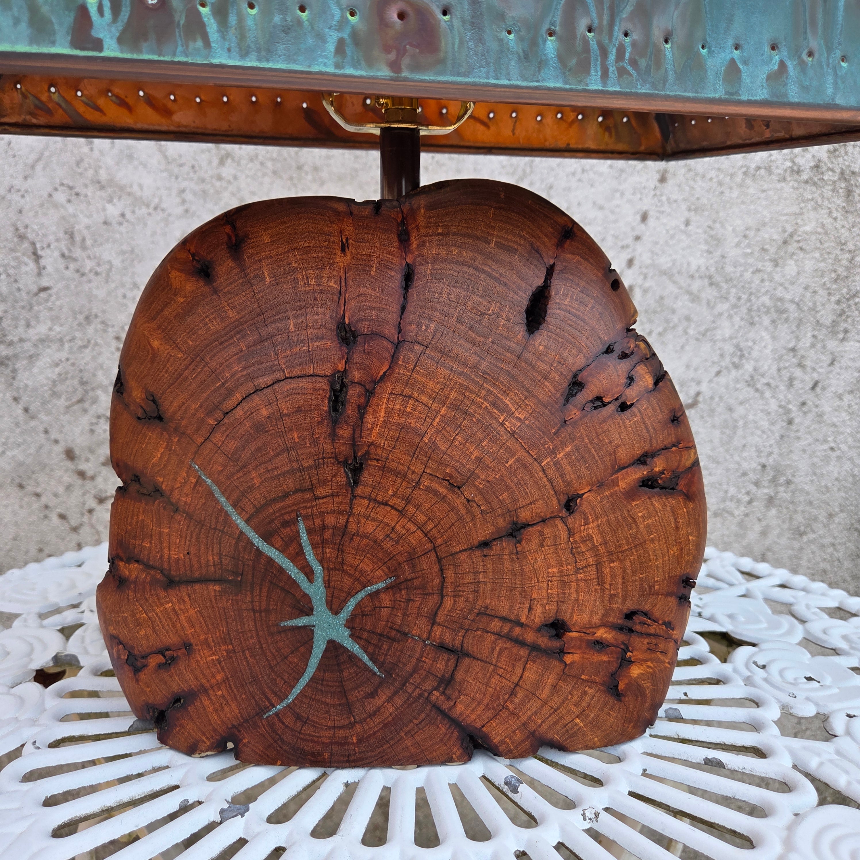 Mesquite & Turquoise Lamp with Punch Shade (SL-2 GW) - Heart of the Home Inc