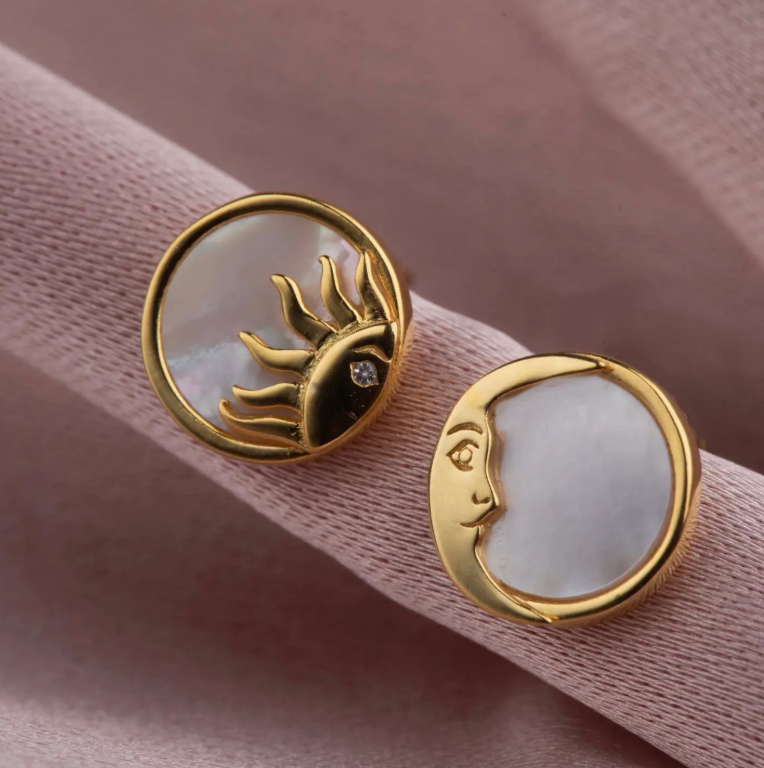Mother of Pearl Sun and Moon Studs - Heart of the Home Inc