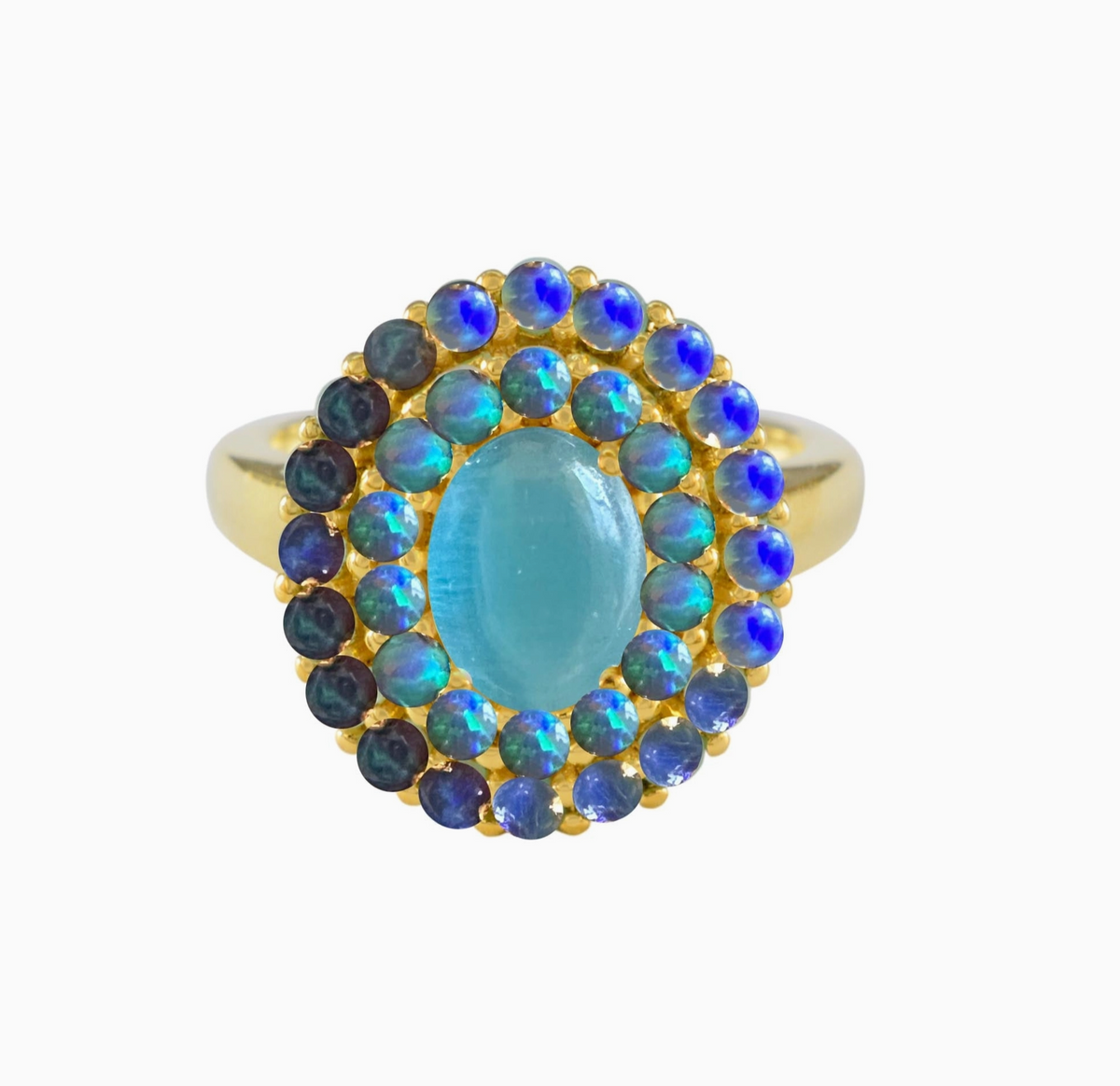Blue Cats Eye Opal Ombre Vintage Crown Ring - Heart of the Home Inc