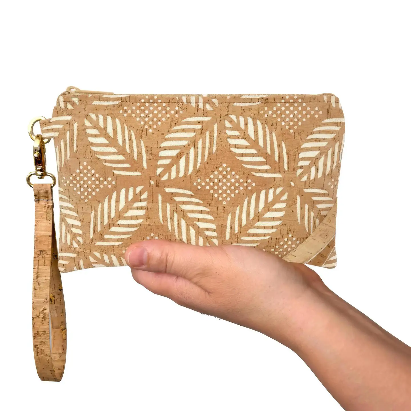 Simple Cork Medium Wristlet Bag in Die Cut Palm Pattern - Heart of the Home Inc