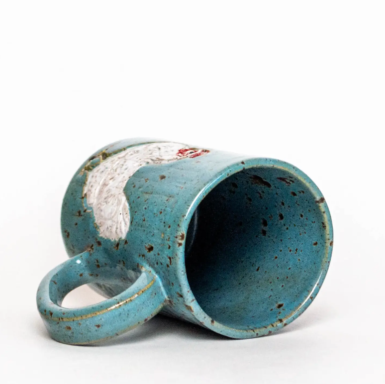 White Chicken on Blue Handmade Ceramic Mug - Heart of the Home Inc