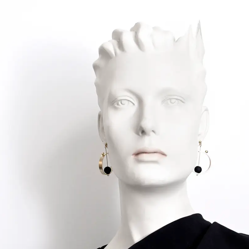 Gold and Black Lunette Earrings - Heart of the Home Inc