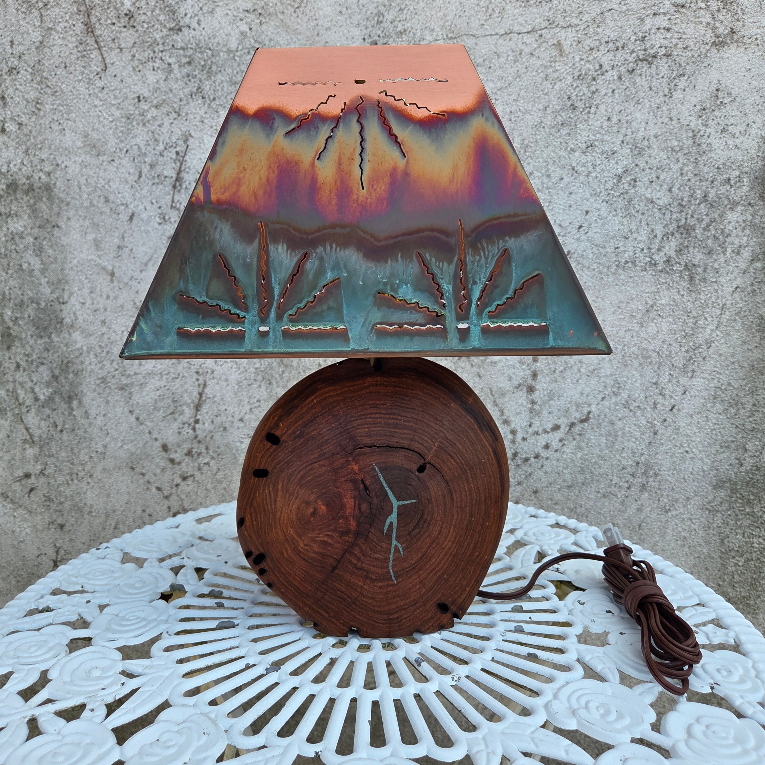 Mesquite & Turquoise Lamp with Sunburst Shade (SL-1 GW) - Heart of the Home Inc