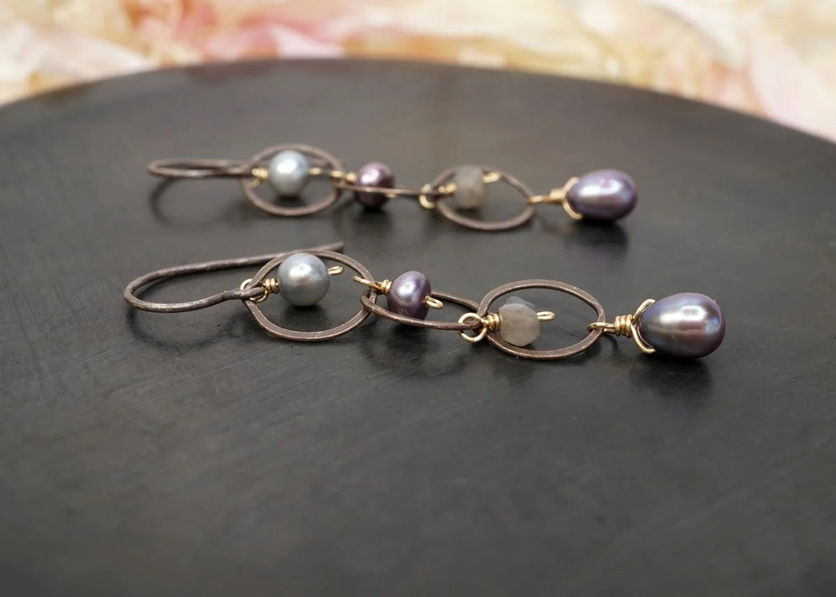 Moonstone & Pearl Chainlink Earrings - Heart of the Home Inc