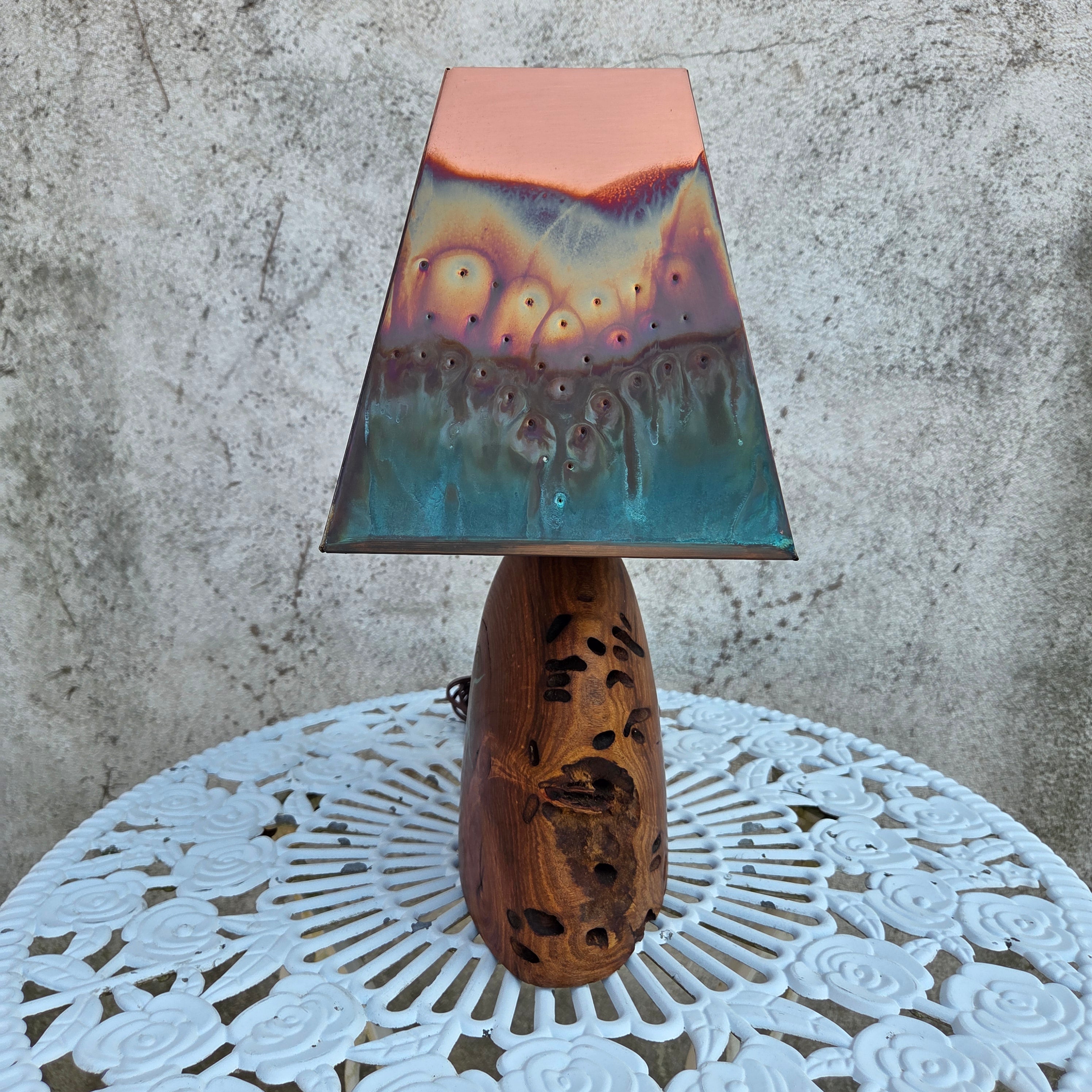 Mesquite & Turquoise Lamp with Scallop Shade (SL-1) - Heart of the Home Inc