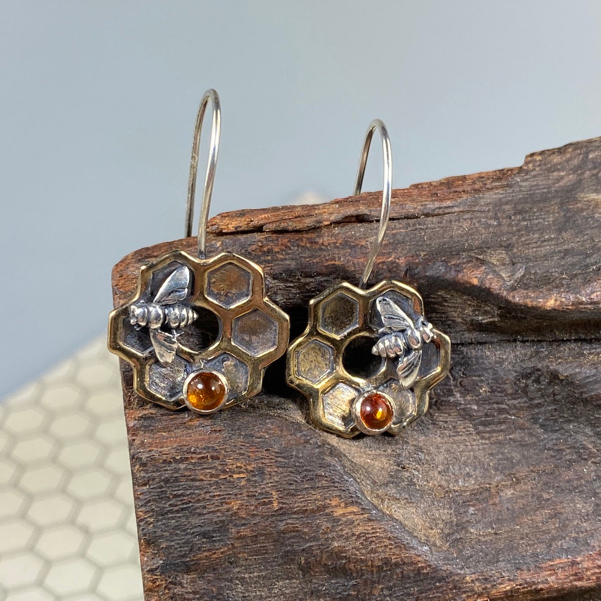 Honeycomb Flower Earrings in Bronze - Heart of the Home PA