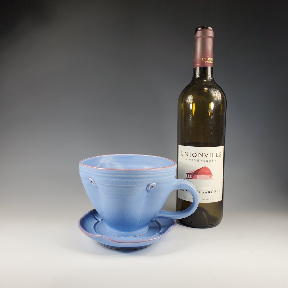 Button Tea Cup and Saucer Set in Blue - Heart of the Home PA