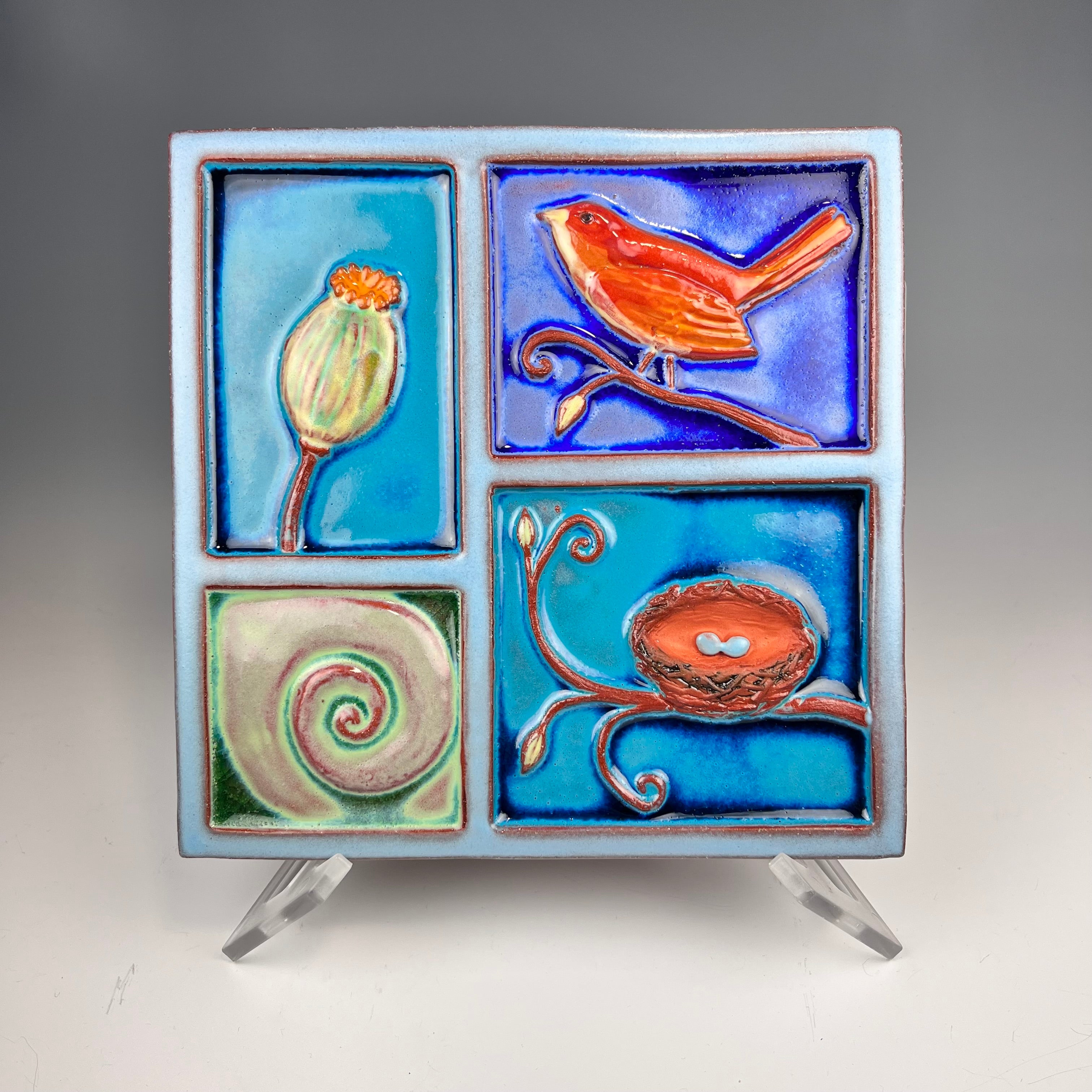 Nest and Birds with Poppy Wall Tile - Heart of the Home PA