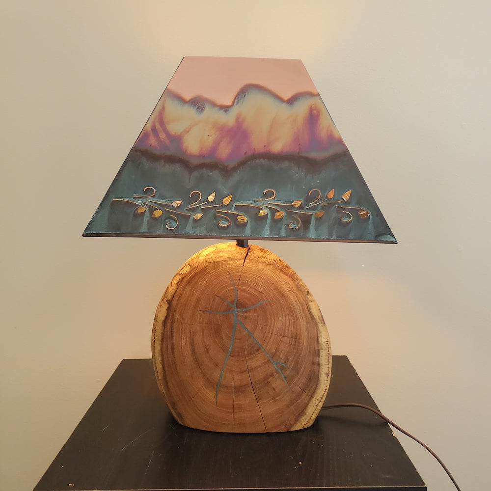 Mesquite & Turquoise Lamp with Ivy Shade (SL-2 GW) - Heart of the Home PA