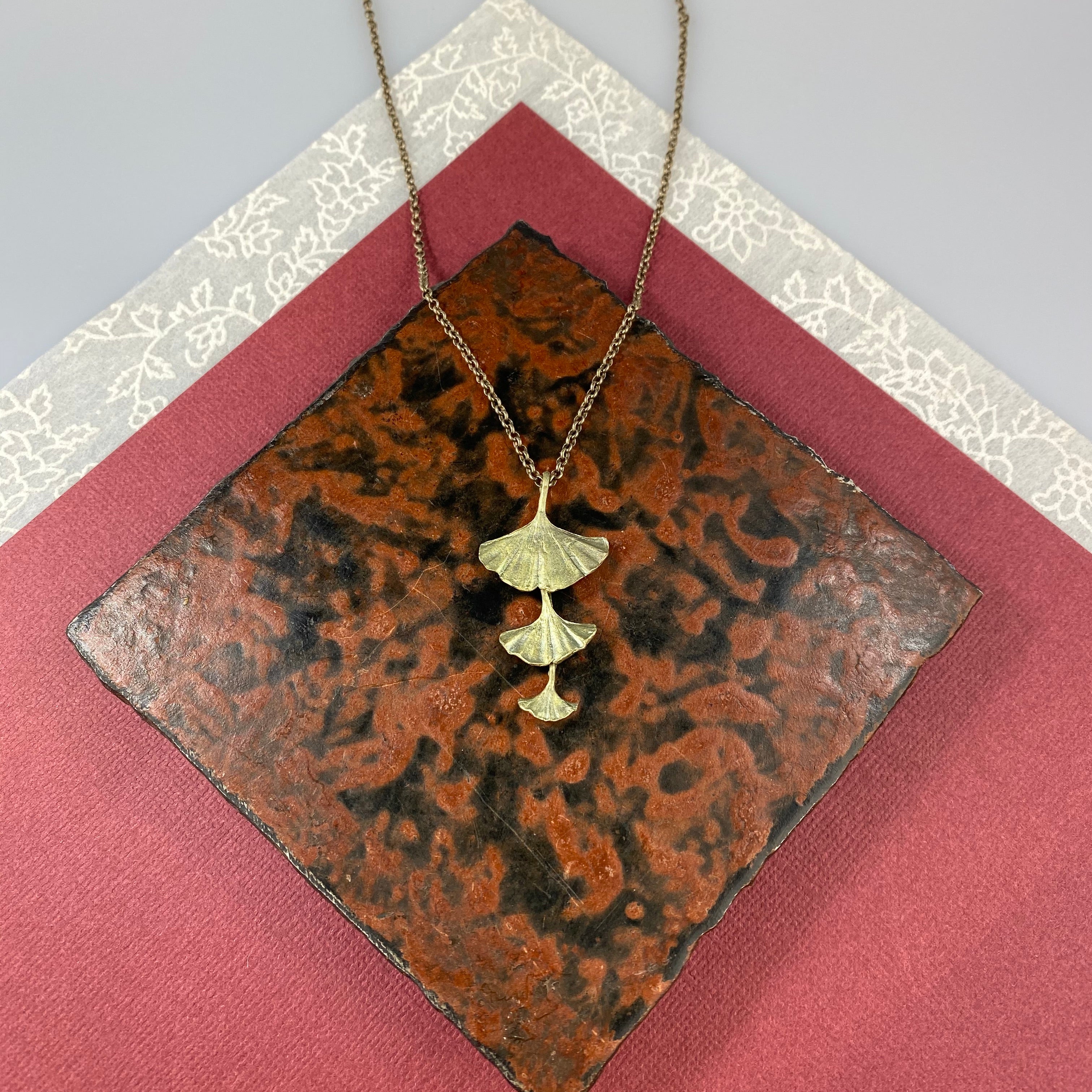 Ginkgo Petite Triple Leaves Pendant - Heart of the Home PA