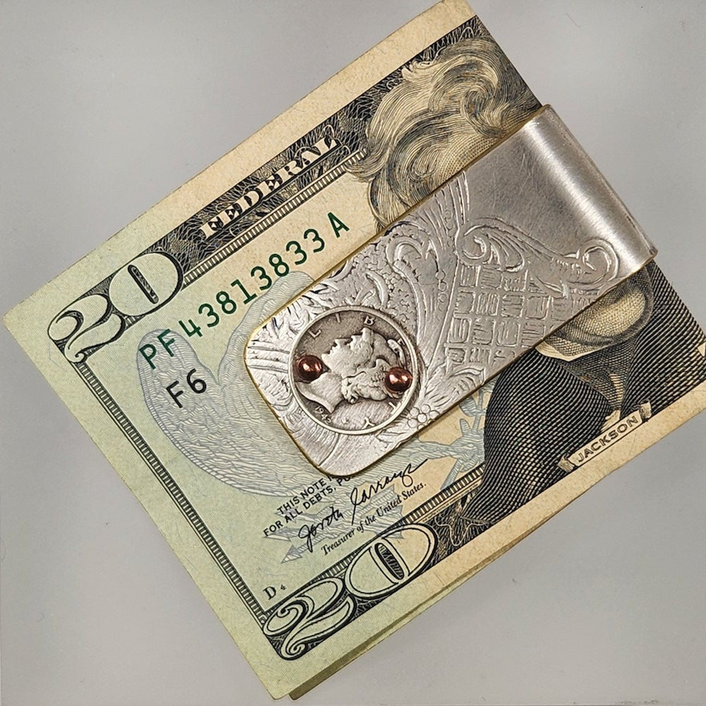 Mercury Dime Money Clip on Brass - Heart of the Home LV