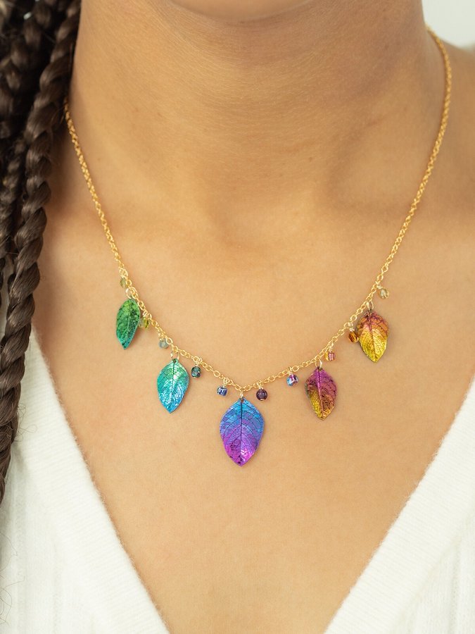 Healing Elm Leaf Necklace in Rainbow - Heart of the Home LV