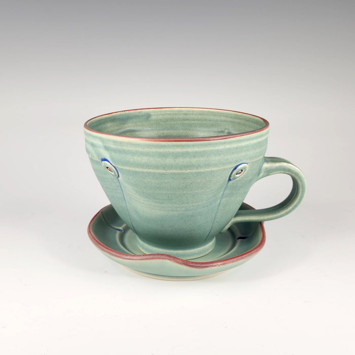 Button Tea Cup and Saucer Set in Green | Heart of the Home Inc