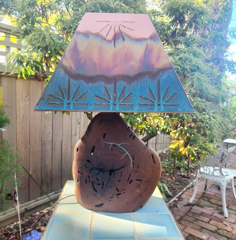 Mesquite & Turquoise Lamp with Sunburst Shade (SL-3 GW) - Heart of the Home Inc