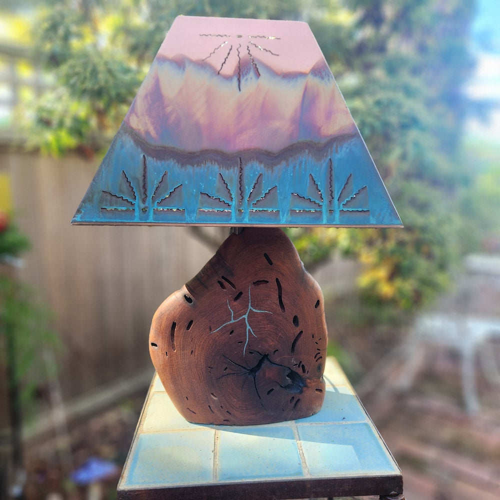 Mesquite & Turquoise Lamp with Sunburst Shade (SL-3 GW) - Heart of the Home Inc