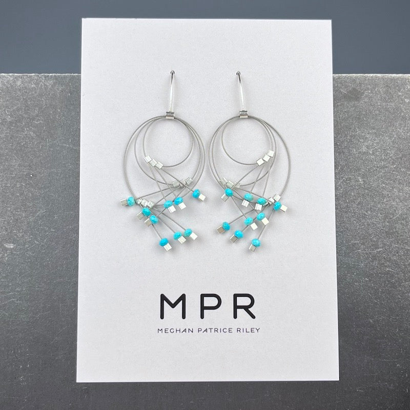 Vertigo Hook Earrings in Turquoise & Steel - Heart of the Home LV