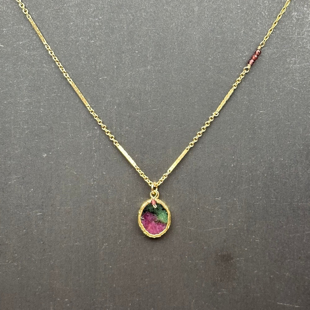 Ruby Zoisite Slice Pendant - Heart of the Home LV