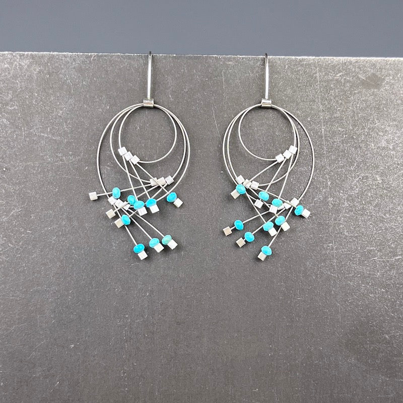 Vertigo Hook Earrings in Turquoise & Steel - Heart of the Home LV