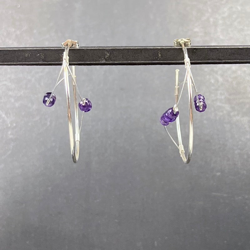Sine Hoop Earrings in Silver & Amethyst - Heart of the Home LV