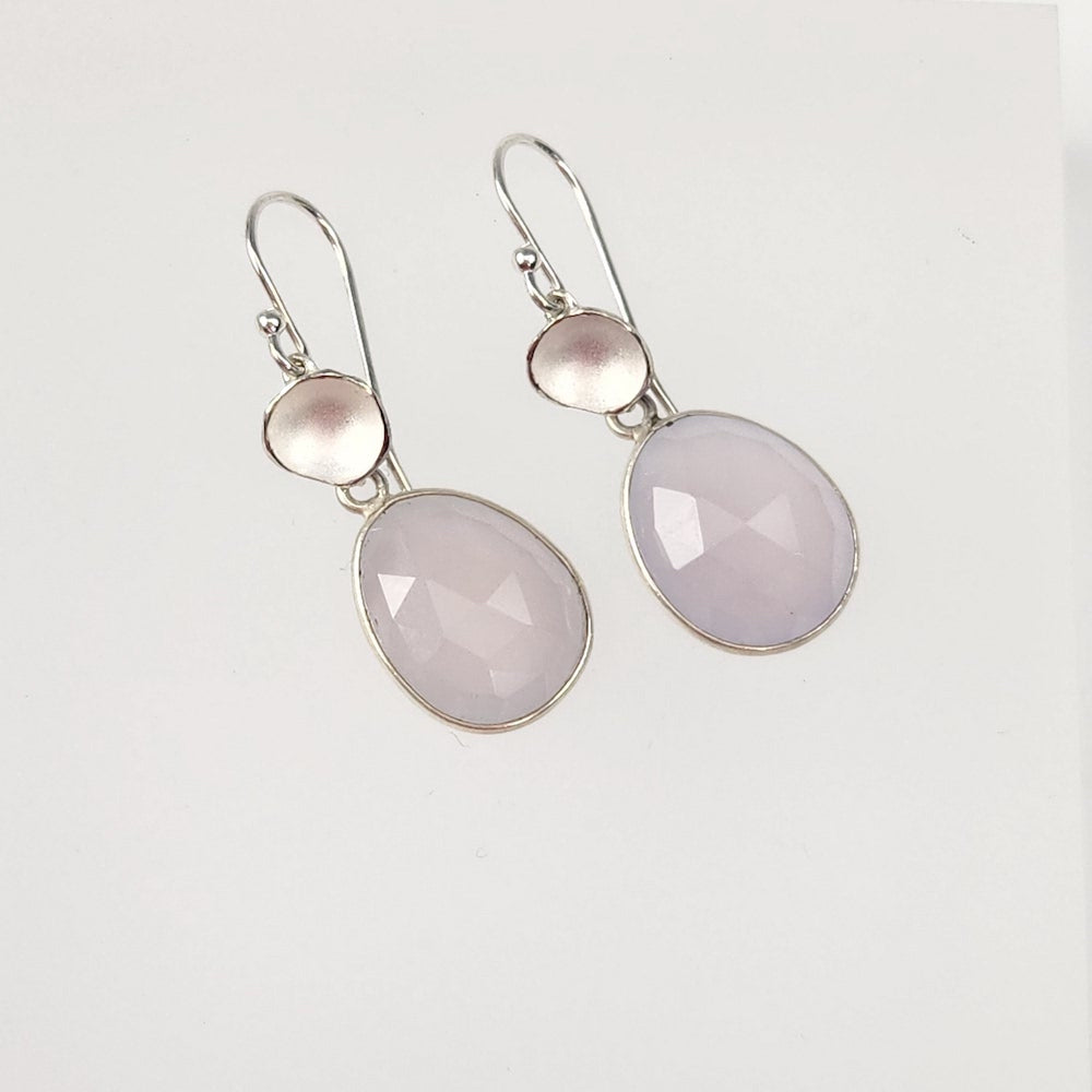 Medium Pod Sterling Silver Bezel Earrings in Lavender Quartz - Heart of the Home LV